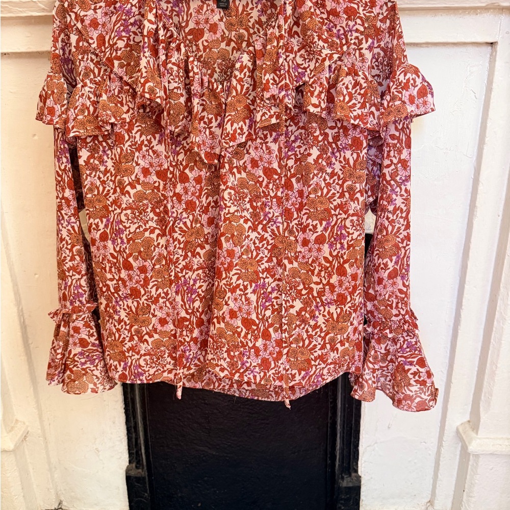 J. Crew Ruffle Crinkle Chiffon Top